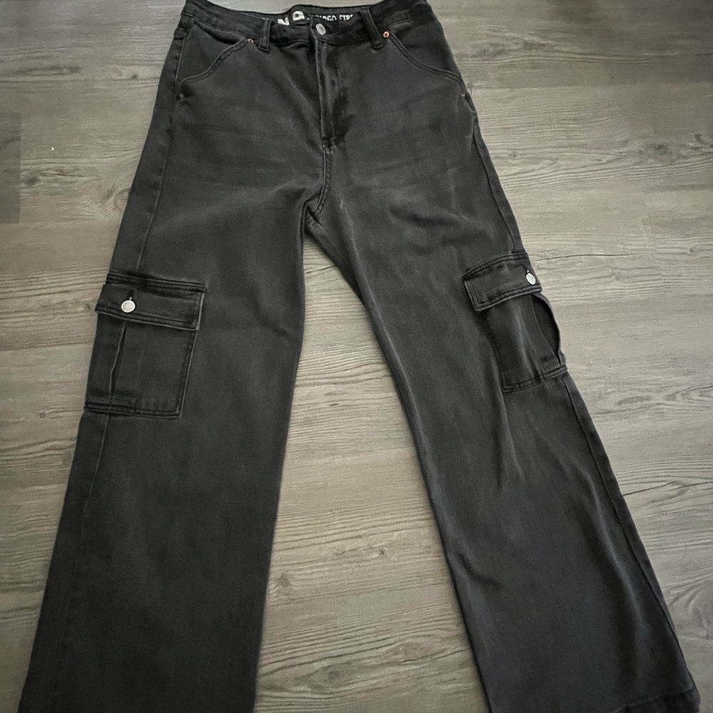 Women's Charcoal Wide Leg Cargo Jeans